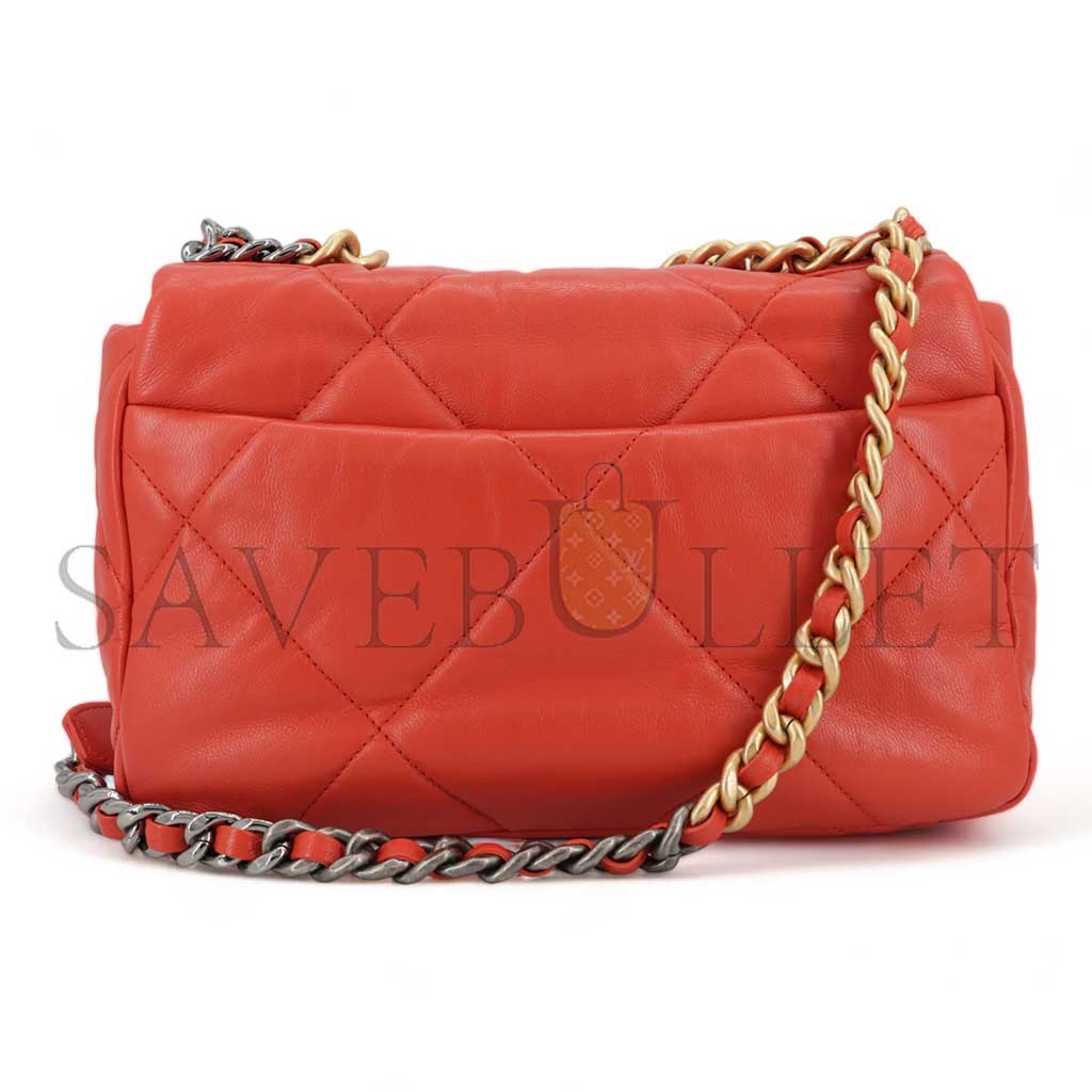 Ch*el 19 flap bag in red lambskin as1160 (26*16*9cm)